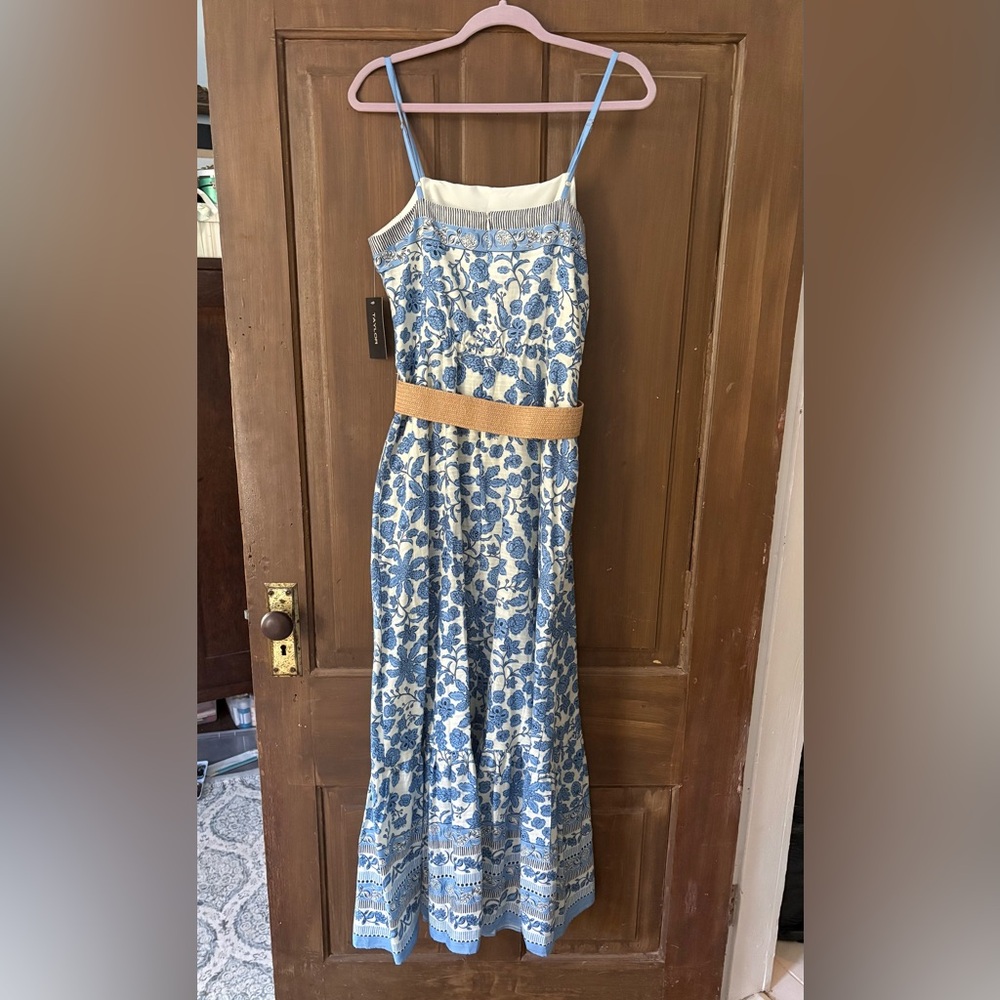 NWT Taylor Blue and White Floral Maxi Dress with Belt - Picture 7 of 7